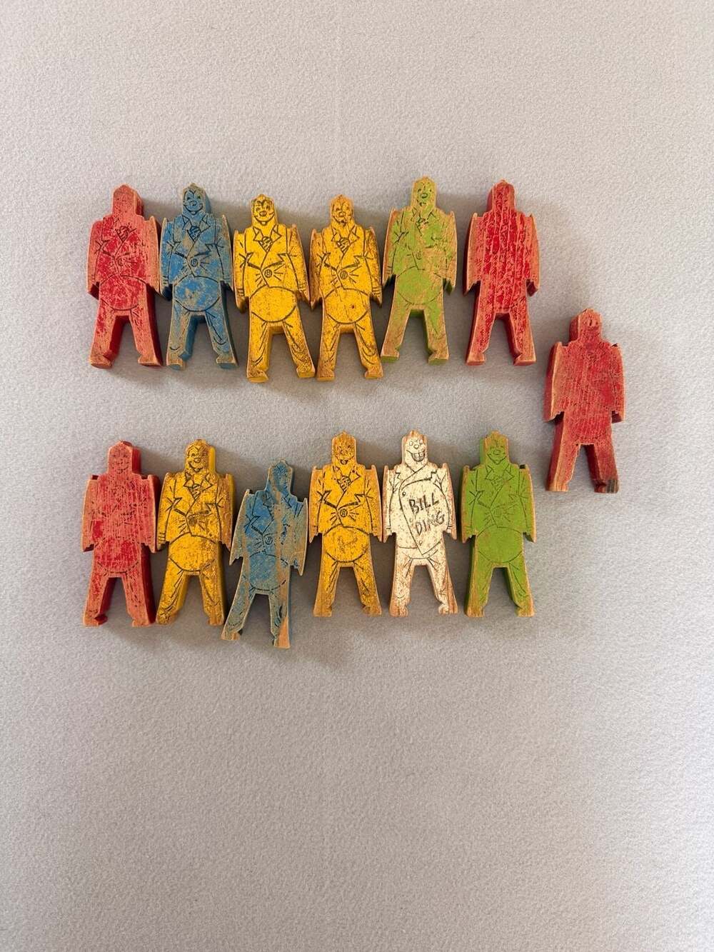 Vintage Bill Ding Wooden Balancing Clown Building Blocks Set of 13 Figures
